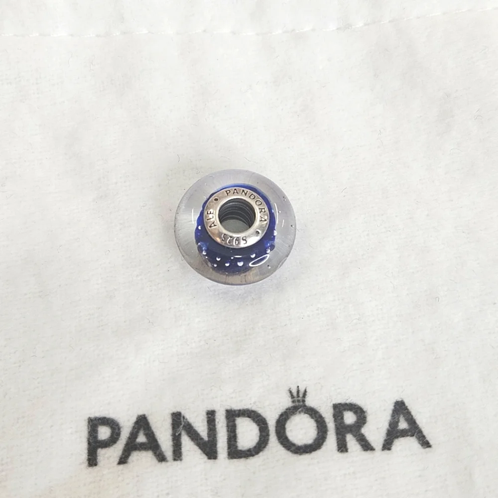 Pandora Charm Sterling Silver Dark Blue Effervescence Murano Glass Authentic